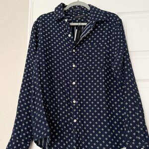 Banana Republic Navy Blue Floral Untucked Button Down Shirt